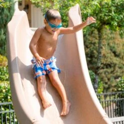 SR Smith Typhoon Pool Slide, Left Turn, Sandstone -Crystal Clear Pool 4068 sand april2023b 1