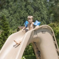 SR Smith Typhoon Pool Slide, Left Turn, Sandstone -Crystal Clear Pool 4068 sand april2023d 1